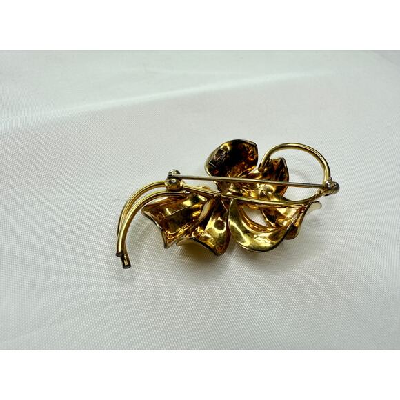 Vintage 1940s Forstner 12K Gold Filled Retro Floral Bow Brooch with Pearls - Picture 4 of 8